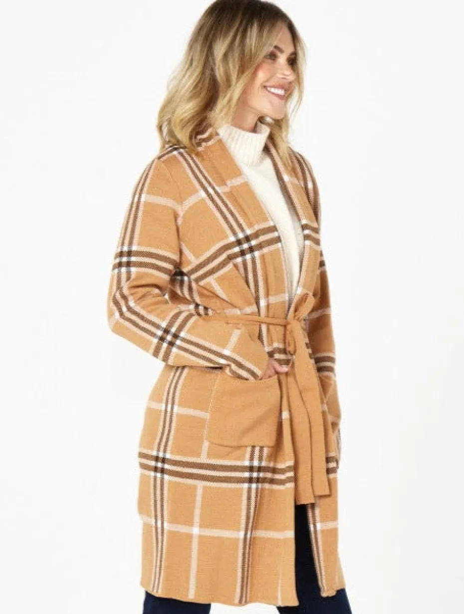 Betty Basics Hampshire Cardigan in Beige Plaid