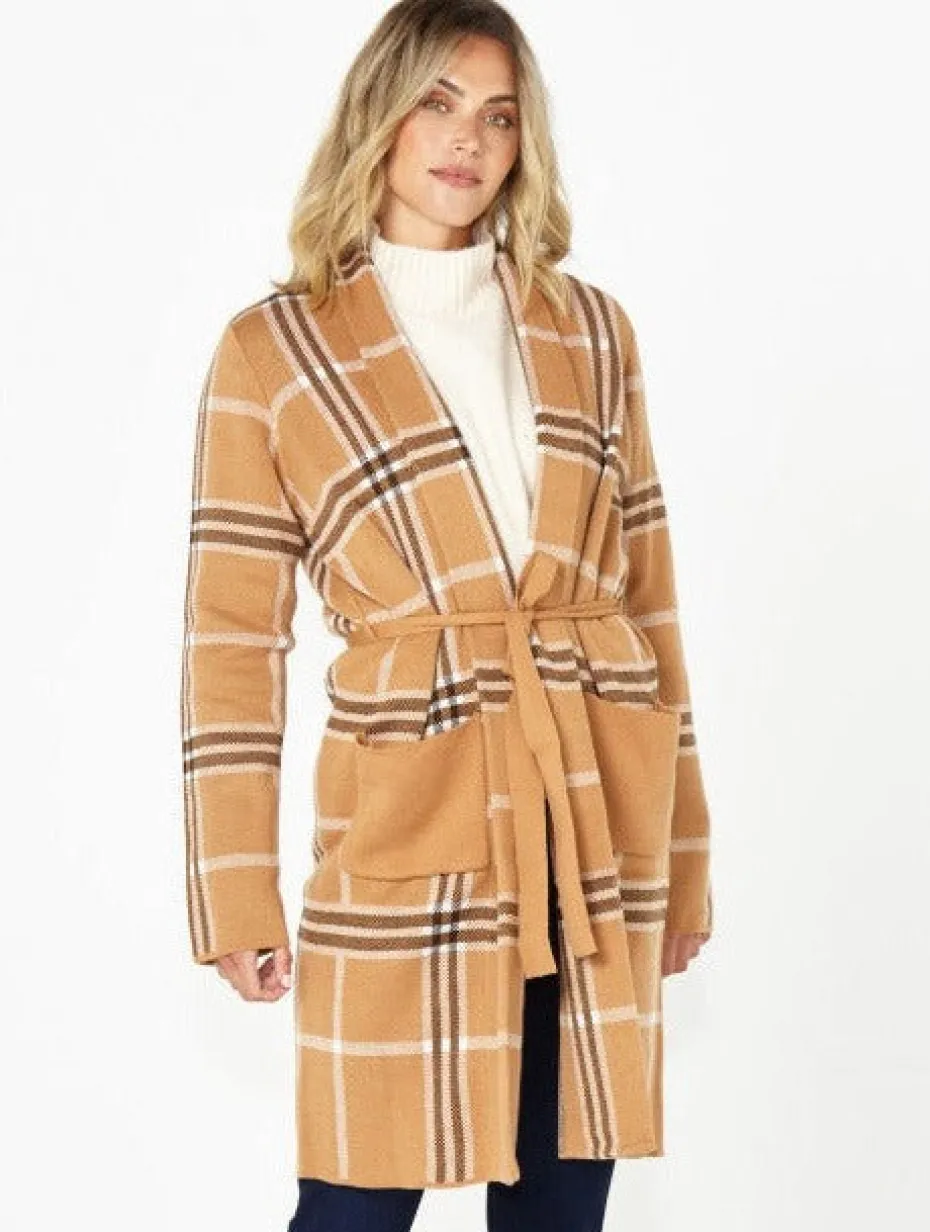 Betty Basics Hampshire Cardigan in Beige Plaid