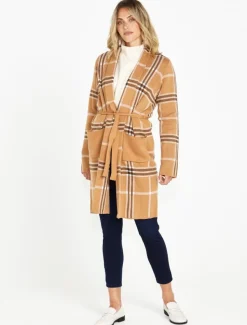 Betty Basics Hampshire Cardigan in Beige Plaid