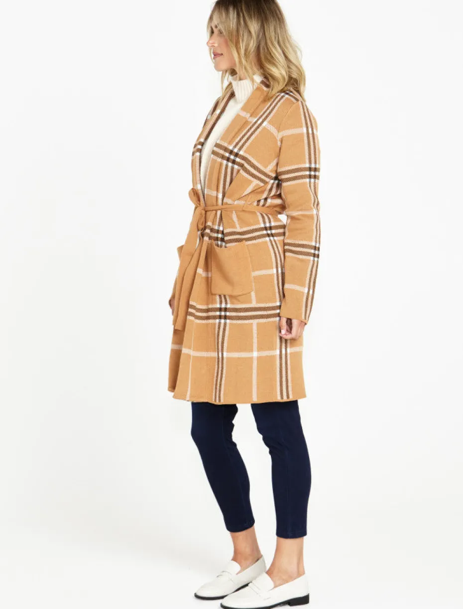 Betty Basics Hampshire Cardigan in Beige Plaid