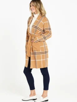 Betty Basics Hampshire Cardigan in Beige Plaid
