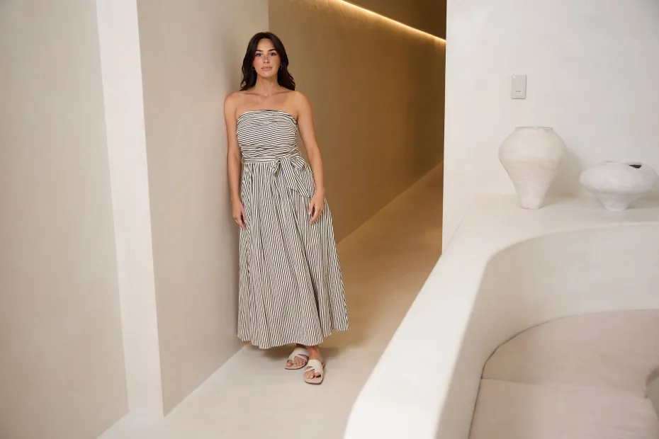 Brave + True Avalon Dress in White with Black Stripe