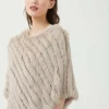 365 Days Rabbit Fur Poncho in Stone