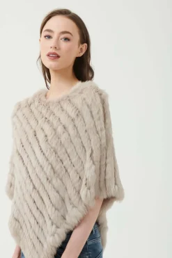 365 Days Rabbit Fur Poncho in Stone