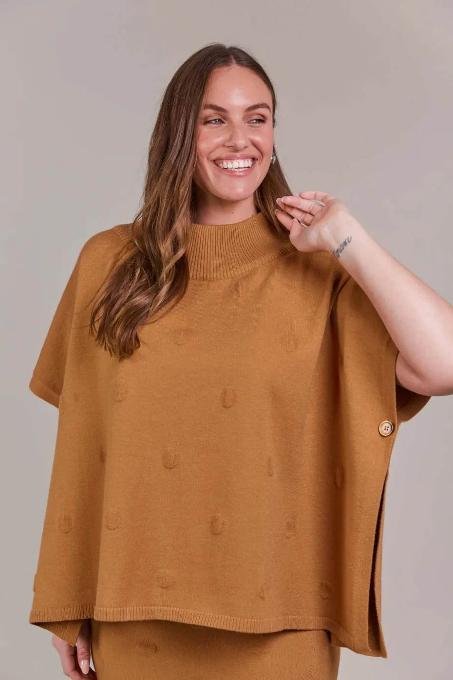 Eb & Ive Masa Knit Poncho in Hazel