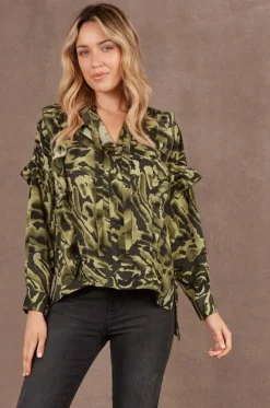 Eb & Ive Mayan Frill Blouse in Fern