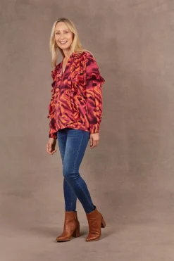 Eb & Ive Mayan Frill Blouse in Magenta