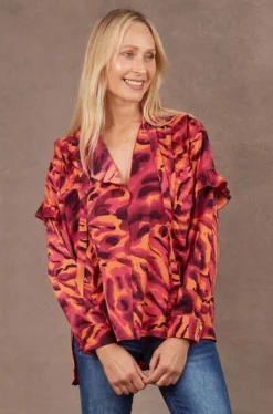 Eb & Ive Mayan Frill Blouse in Magenta