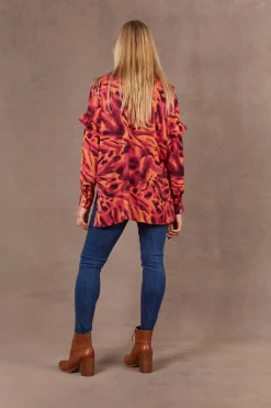 Eb & Ive Mayan Frill Blouse in Magenta