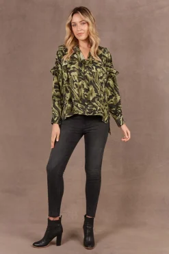 Eb & Ive Mayan Frill Blouse in Fern