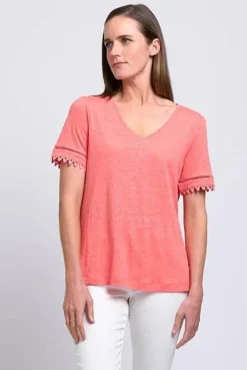 Foil All The Trimmings Top in Ocean Coral