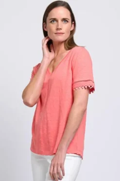 Foil All The Trimmings Top in Ocean Coral