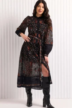 Foil Stitchuation Dress in Black Embroidery