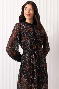 Foil Stitchuation Dress in Black Embroidery