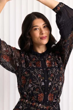 Foil Stitchuation Dress in Black Embroidery