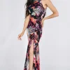 Frank Lyman Halter Dress in Black Fuchsia 221397
