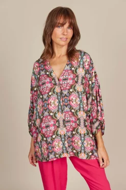 Isle of Mine Esme Relaxed Top in Olive Fleuron