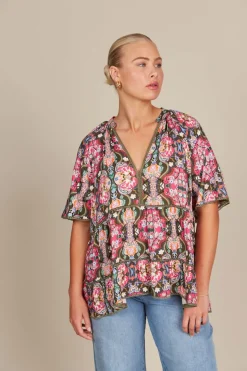 Isle of Mine Esme Top in Olive Fleuron