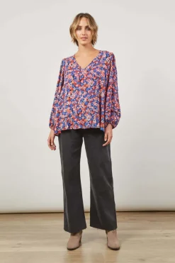Isle of Mine Euphoria V Blouse in Azure Bloom