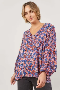 Isle of Mine Euphoria V Blouse in Azure Bloom