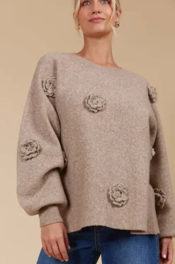 Isle of Mine Miru Flower Jumper in Taupe