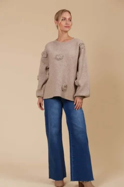 Isle of Mine Miru Flower Jumper in Taupe