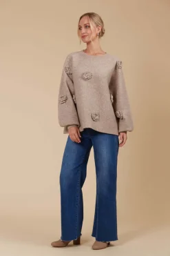 Isle of Mine Miru Flower Jumper in Taupe