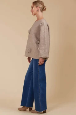 Isle of Mine Miru Flower Jumper in Taupe