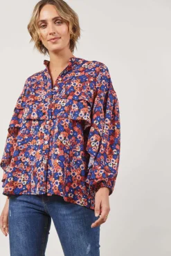 Isle of Mine Romance Ruffle Blouse in Azure Bloom