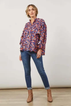 Isle of Mine Romance Ruffle Blouse in Azure Bloom