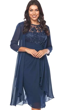 Jesse Harper Lace and Chiffon Drape Dress & Jacket in Midnight JH0541