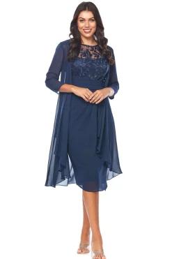 Jesse Harper Lace and Chiffon Drape Dress & Jacket in Midnight JH0541