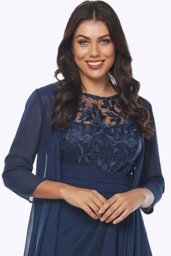 Jesse Harper Lace and Chiffon Drape Dress & Jacket in Midnight JH0541