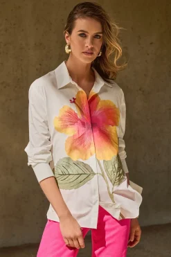 Joseph Ribkoff Embroidered Flower Blouse in White 251938