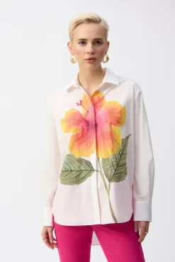 Joseph Ribkoff Embroidered Flower Blouse in White 251938