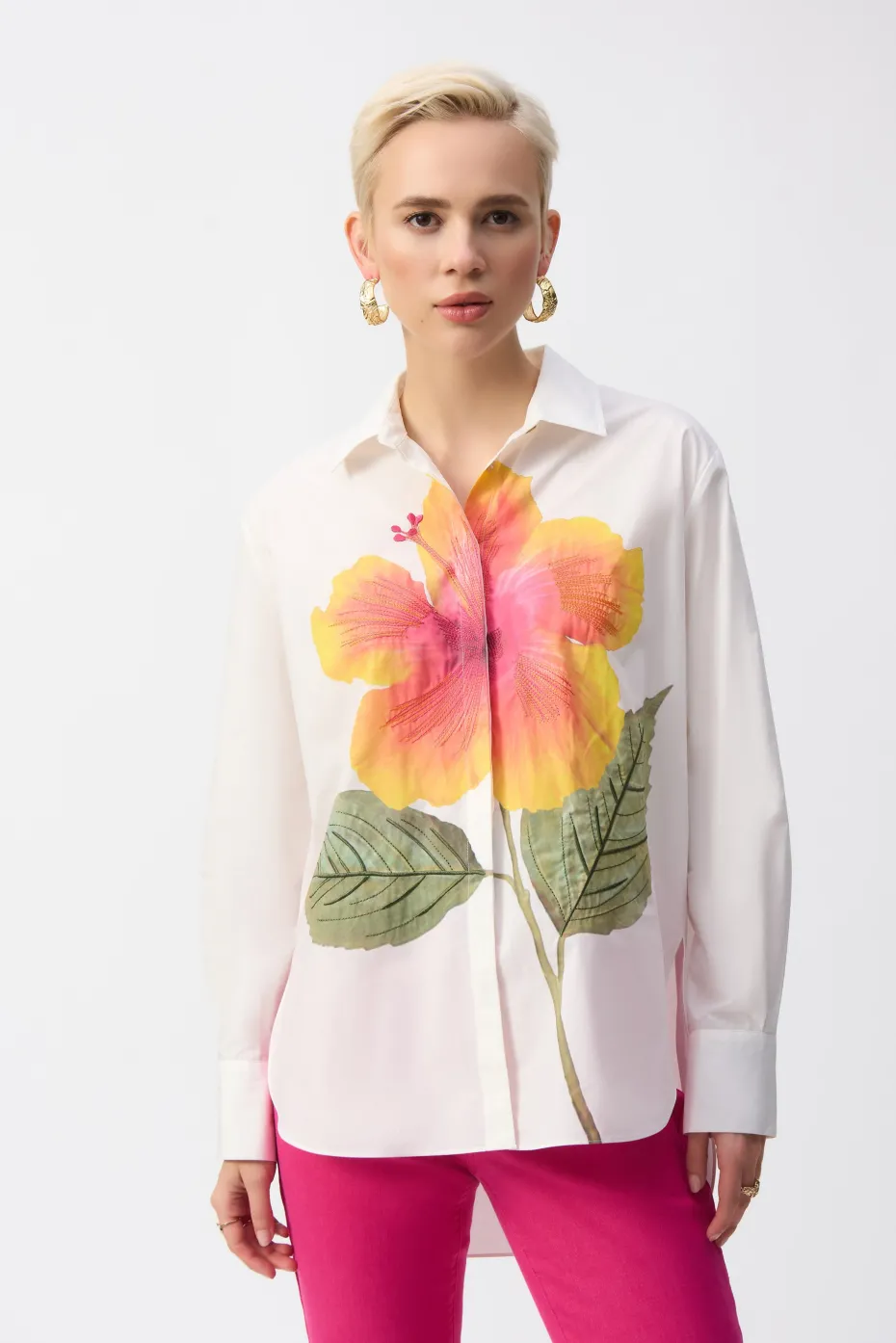 Joseph Ribkoff Embroidered Flower Blouse in White 251938