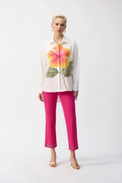 Joseph Ribkoff Embroidered Flower Blouse in White 251938