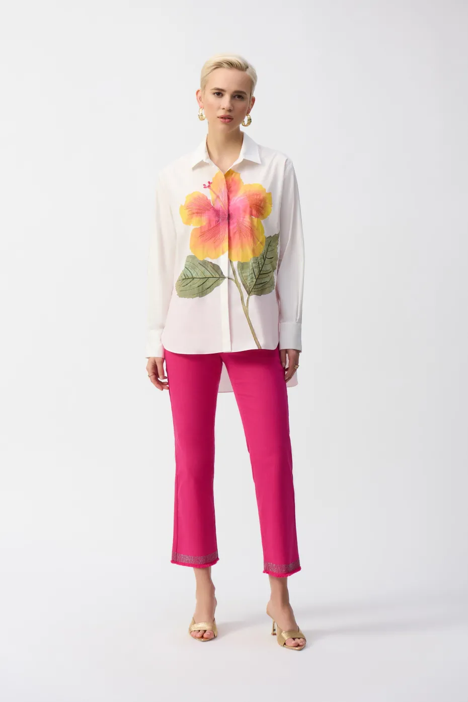 Joseph Ribkoff Embroidered Flower Blouse in White 251938