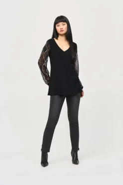Joseph Ribkoff Flare Tunic in Beaded Sleeve in Black 243132