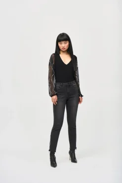 Joseph Ribkoff Flare Tunic in Beaded Sleeve in Black 243132