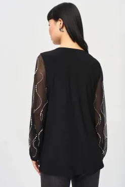 Joseph Ribkoff Flare Tunic in Beaded Sleeve in Black 243132