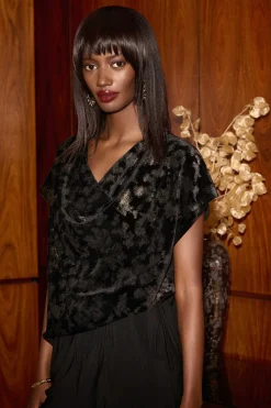 Joseph Ribkoff Foiled Velvet Jumpsuit in Black Gold 244001