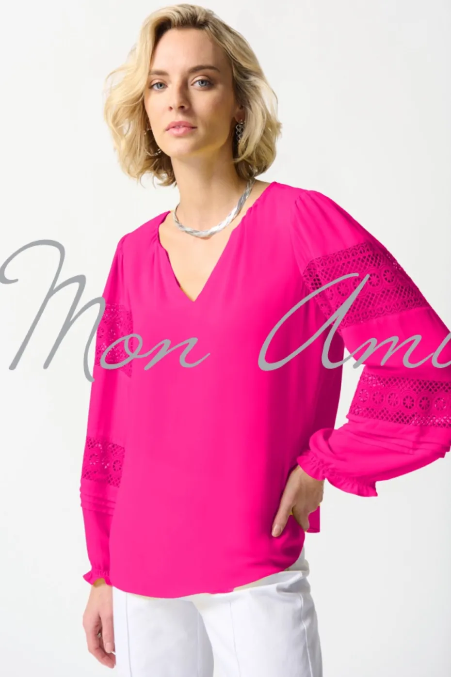 Joseph Ribkoff Georgette Top in Ultra Pink 242124