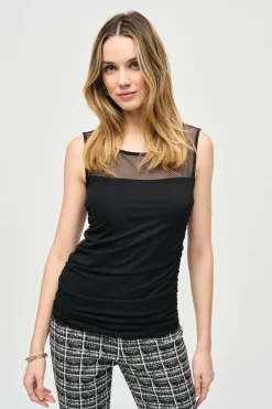 Joseph Ribkoff Mesh Fitted Top in Black 243104