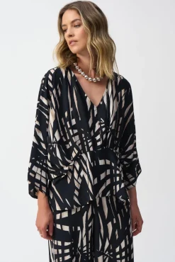 Joseph Ribkoff Peplum Top in Black Vanilla Tropical 251047