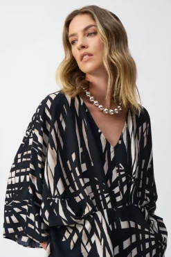 Joseph Ribkoff Peplum Top in Black Vanilla Tropical 251047