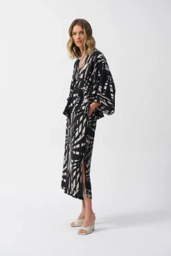 Joseph Ribkoff Peplum Top in Black Vanilla Tropical 251047