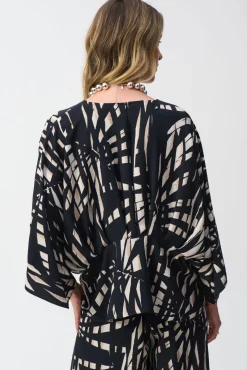 Joseph Ribkoff Peplum Top in Black Vanilla Tropical 251047