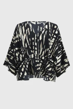 Joseph Ribkoff Peplum Top in Black Vanilla Tropical 251047