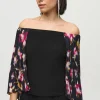 Joseph Ribkoff Pleated Cape Top in Black Floral 244246